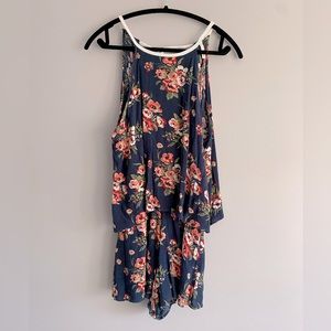Sage Brand - Navy, Floral Romper with open back - Size LG